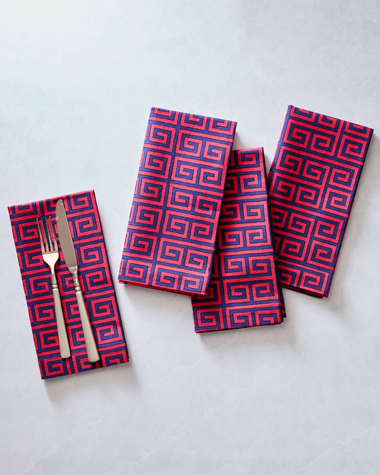 Greek Key - Dinner Napkins Set Of 4 - Grape Soda