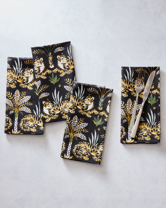 Untamed Tiger - Dinner Napkins Set Of 4 - Ink