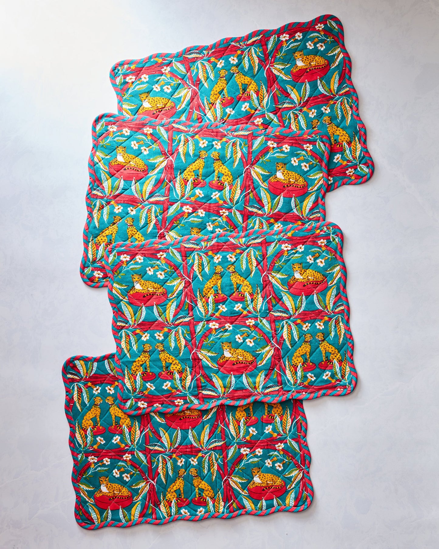 Royal Cheetah - Quilted Scalloped Placemat Set - Ruby & Jade