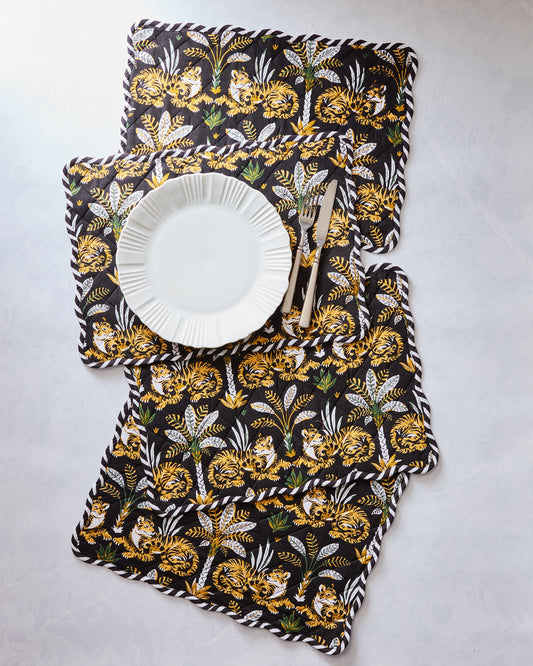 Untamed Tiger - Quilted Scalloped Placemat Set - Gold Ink