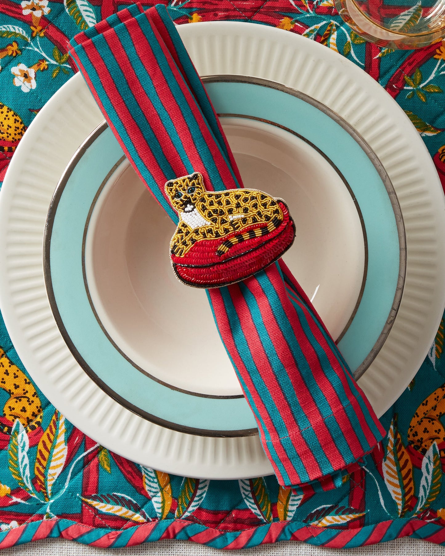 Royal Cheetah - Quilted Scalloped Placemat Set - Ruby & Jade
