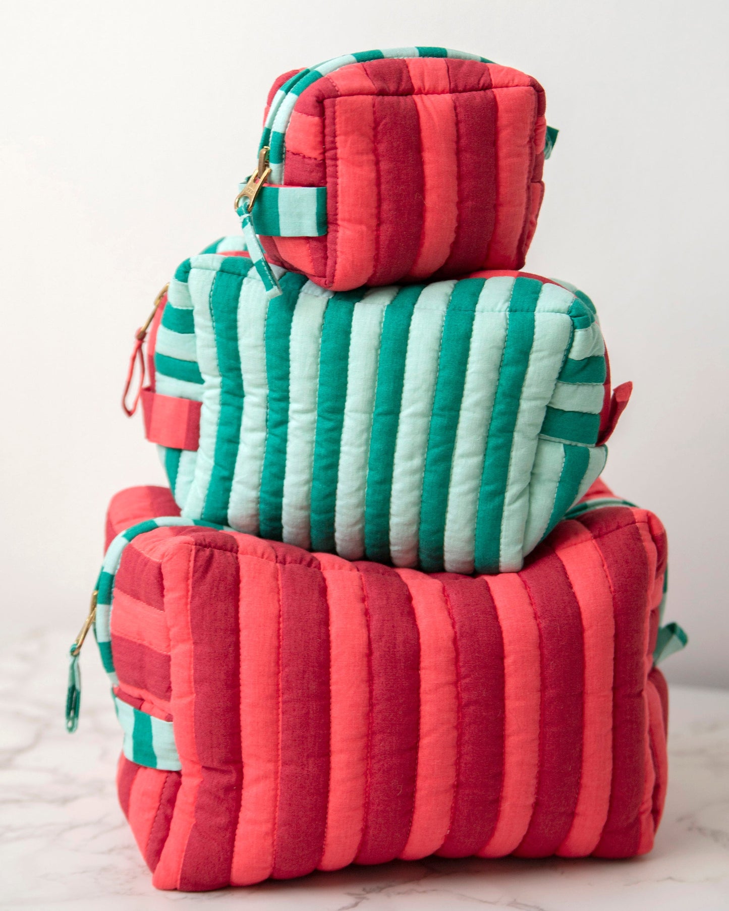 Holiday Stripes - Three's Best Pouch Set - Spearmint & Peppermint