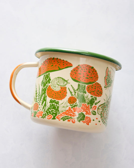 Cream - Toad & Mushrooms Enamel Camp Mug - Mustard Beetle