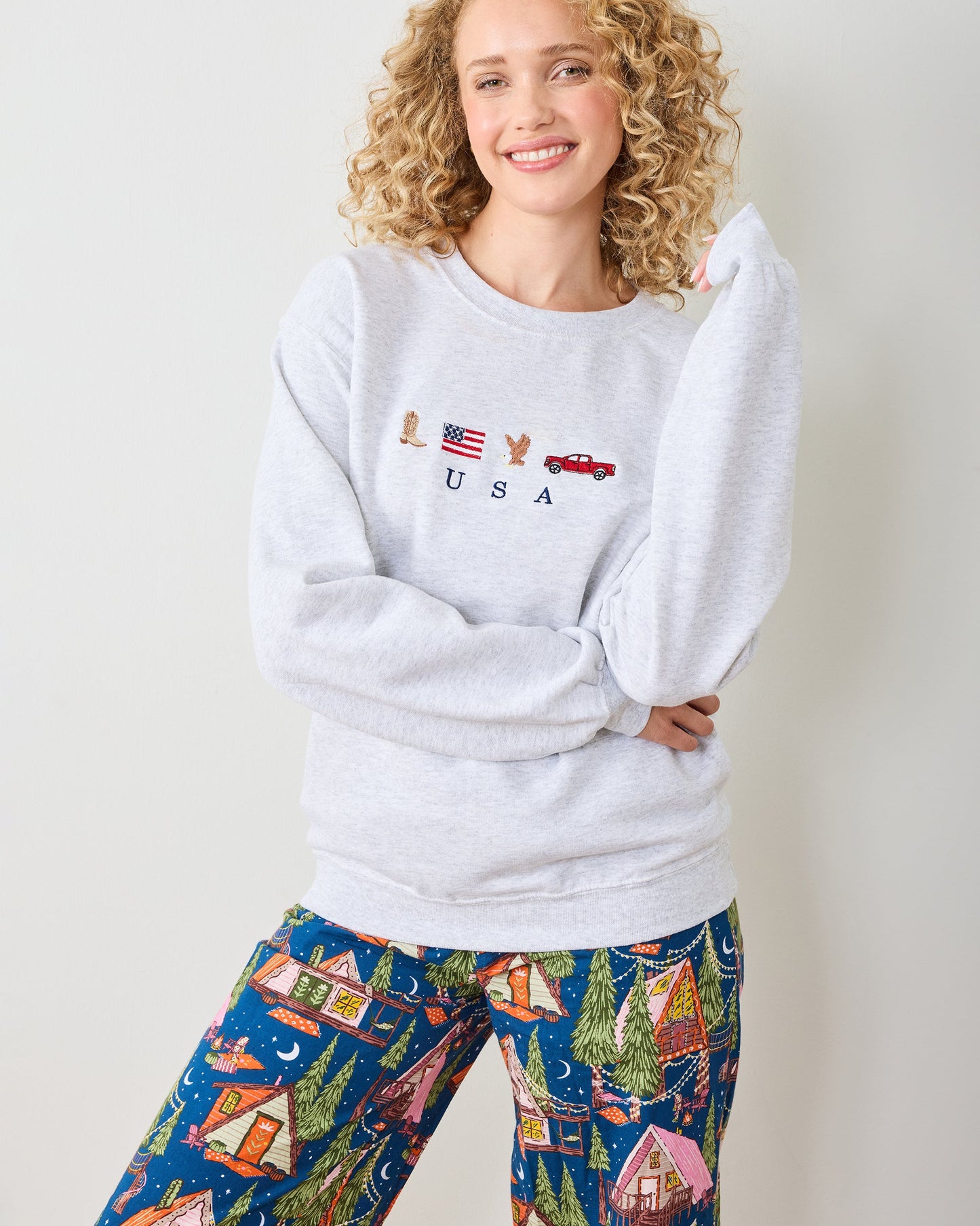 USA Embroidered Icons - Crewneck Sweatshirt
