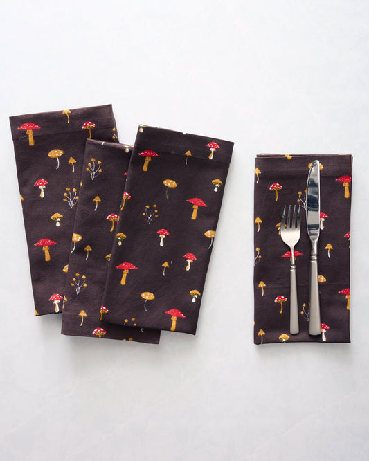 Mushroom Medley - Dinner Napkins Set of 4 - Truffle