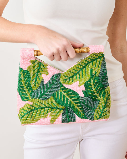 Pink - Beaded Palm Leaf Bag - Tiana Designs