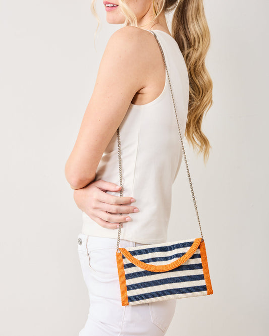 Navy - Striped Beaded Clutch - Tiana Designs