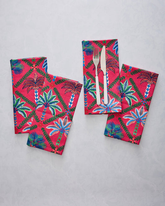 Palm Tree Paradise - Dinner Napkins Set Of 4 - Cocktail Umbrella