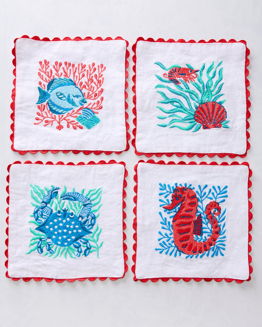 Stained Glass Sea - Cocktail Napkins - Seaside Blue