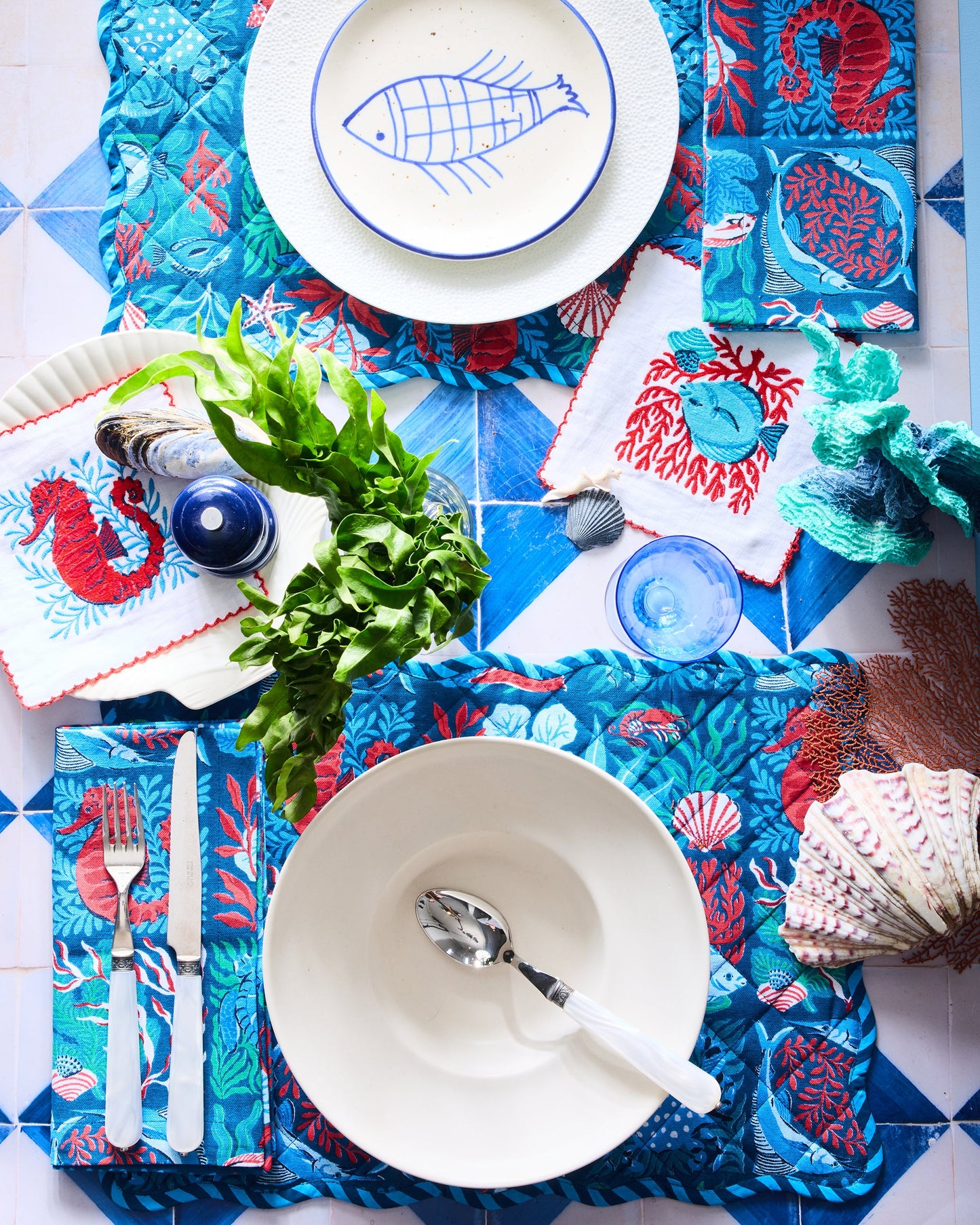Stained Glass Sea - Cocktail Napkins - Seaside Blue