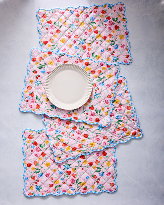 Strawberry Vines - Placemats Set Of 4 - Blush