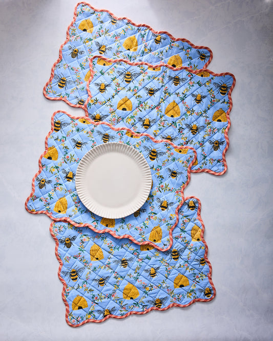 Sweet Bee - Placemats Set Of 4 - Soft Blue