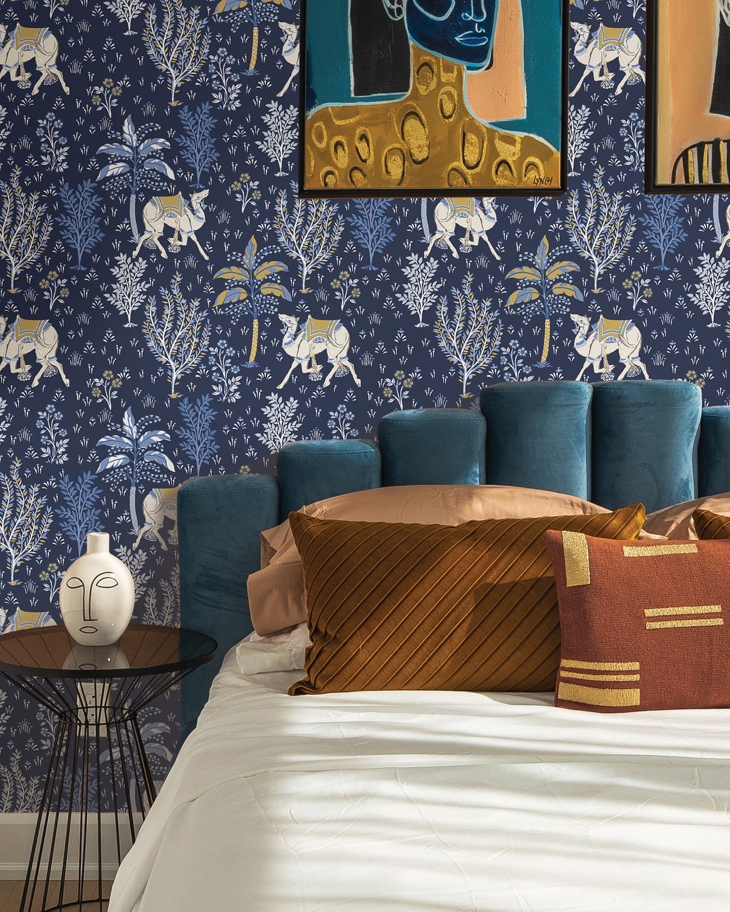 Camel's Courtyard - Peel & Stick Wallpaper - Navy