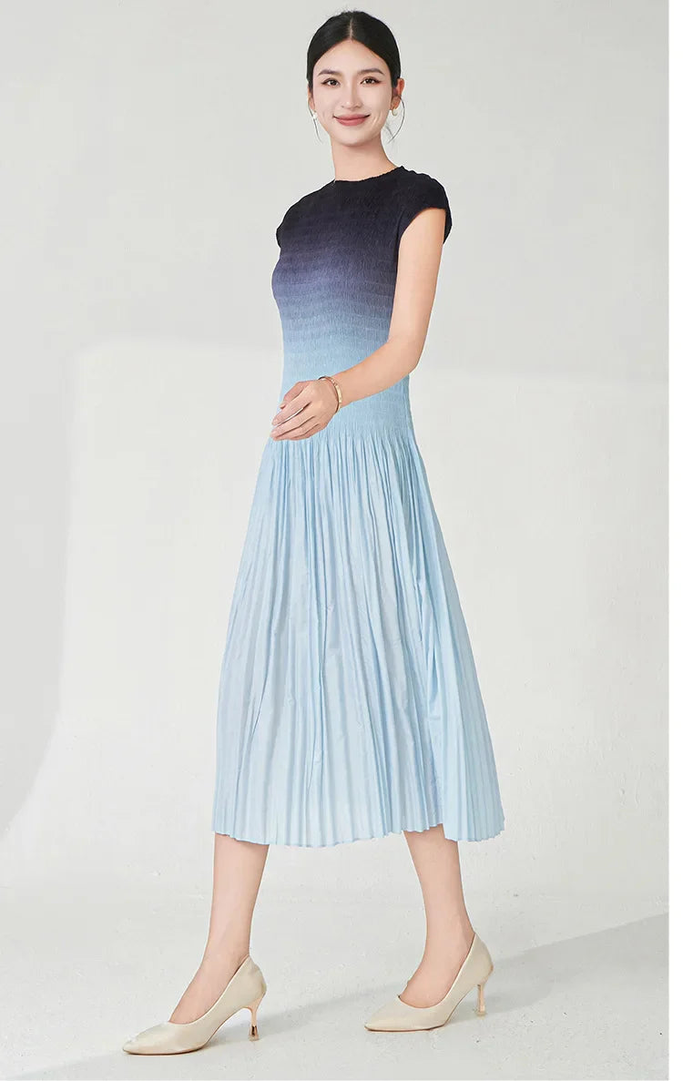 Designer Ombre Pleated Midi Dress