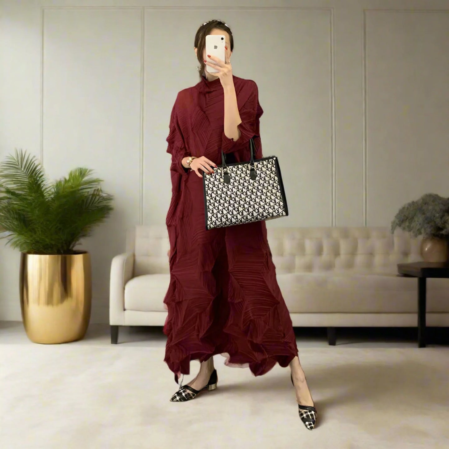 Signature Origami Midi Pleated Dress