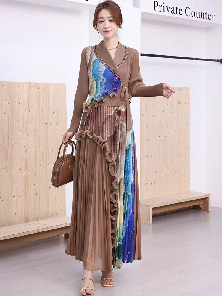 Luxury Ombre Pleated Midi Dress