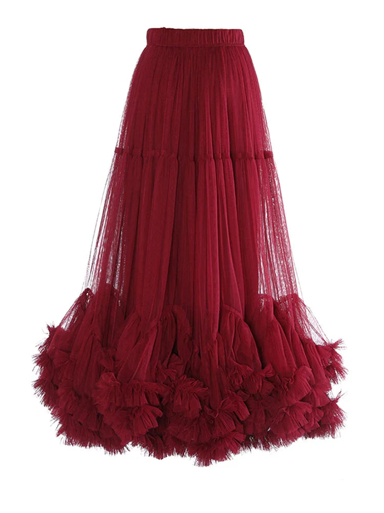 Luxury Tulle Ruffle Midi Skirt