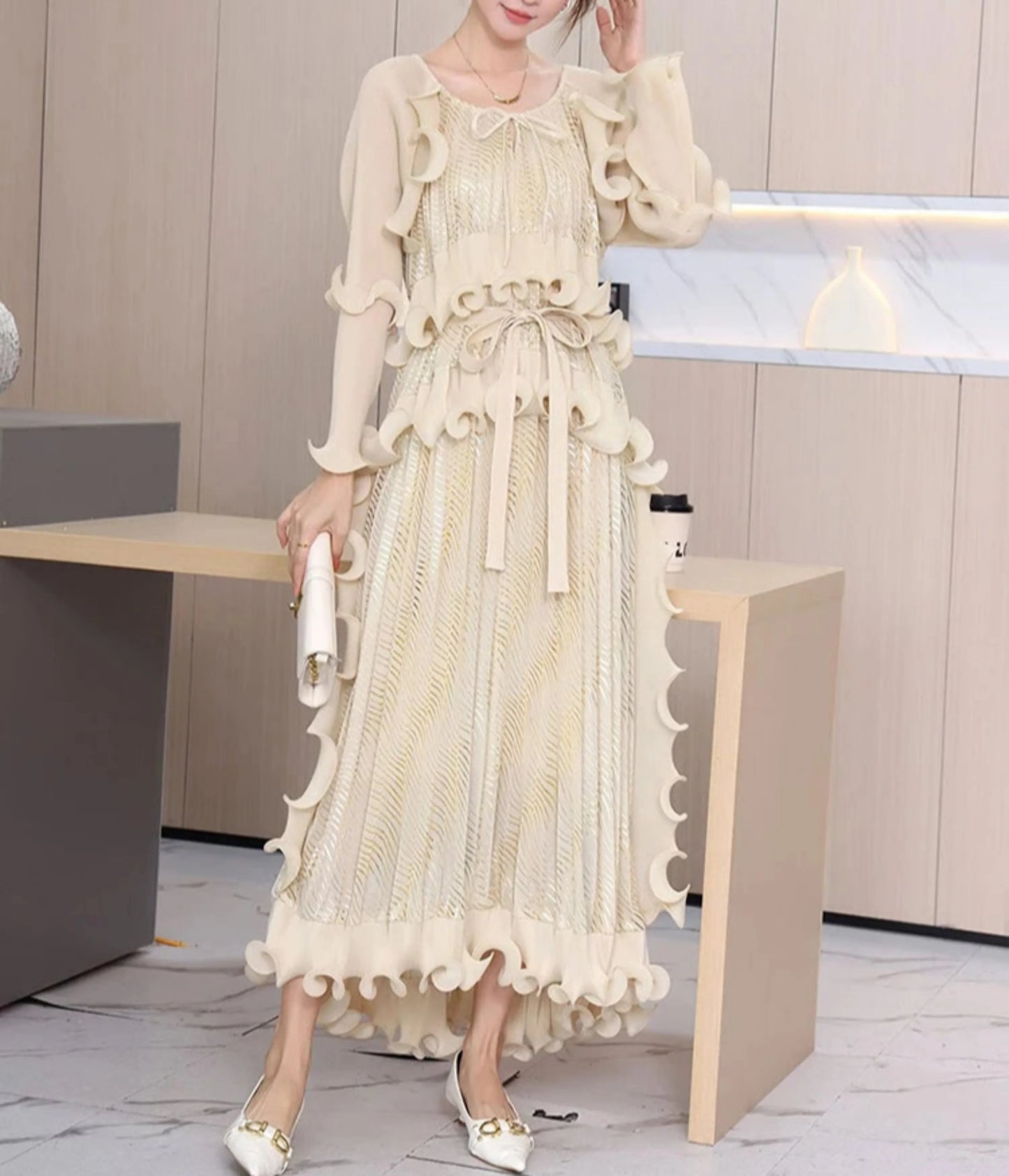 Luxury Plisse Ruffled Tiered Dress