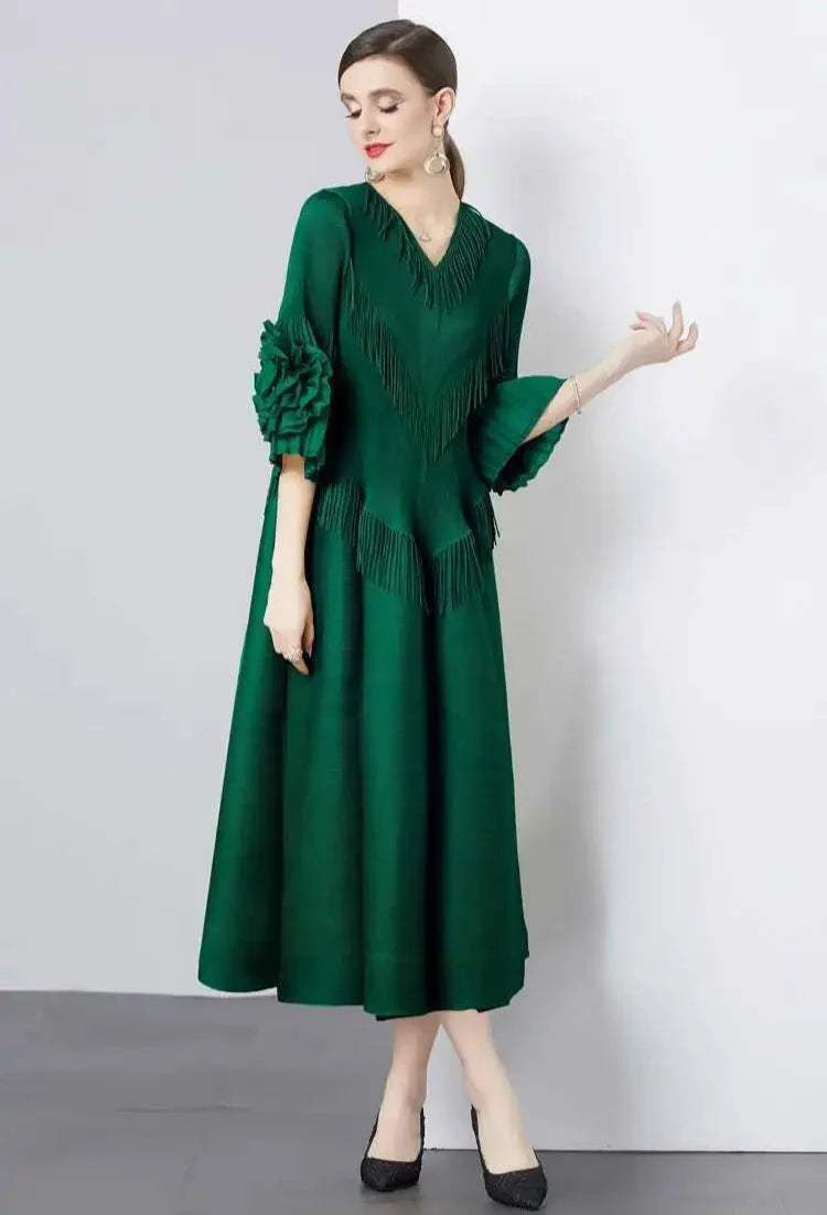 Plisse Floral Cape Sleeve Dress