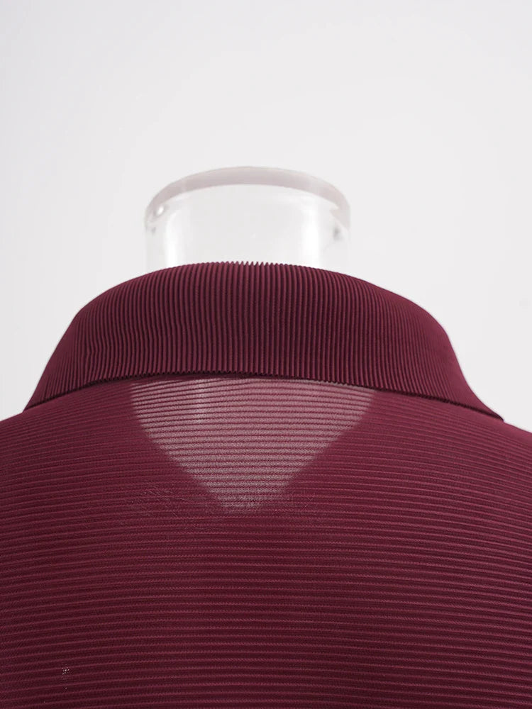 Plisse Pleated Blouse Long Sleeve Dress