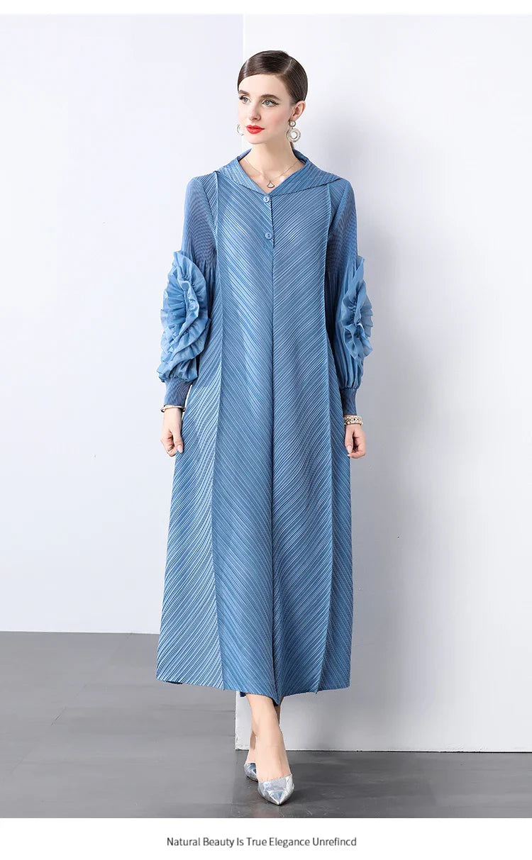 Plissé Pleated Long Sleeve Dress