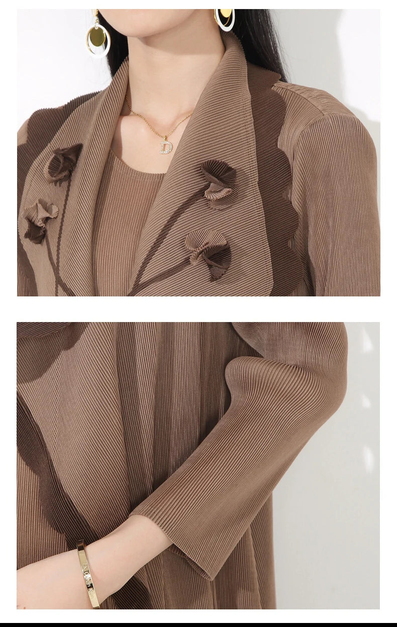 Luxury Pleated Floral Collar Dress