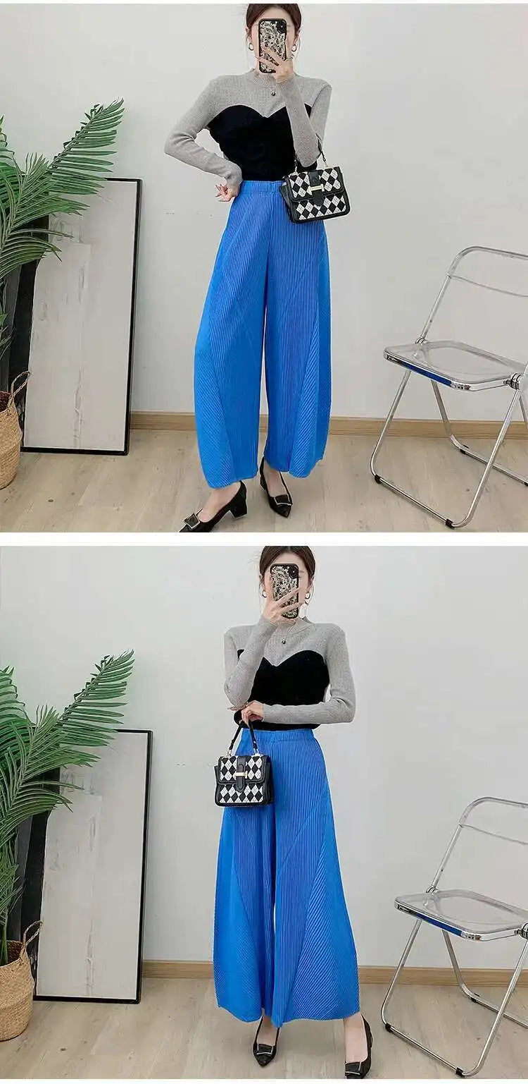 Plissé Pleated Wide-Leg Trousers