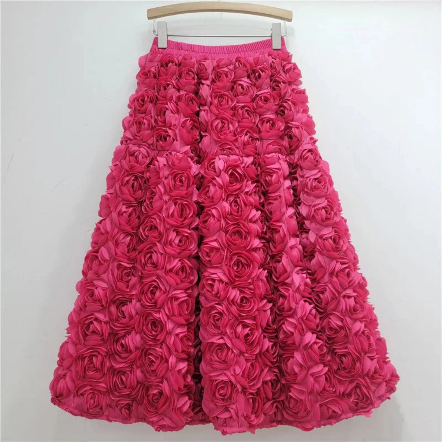 Rose Tulle Romantic Flared Midi Skirt