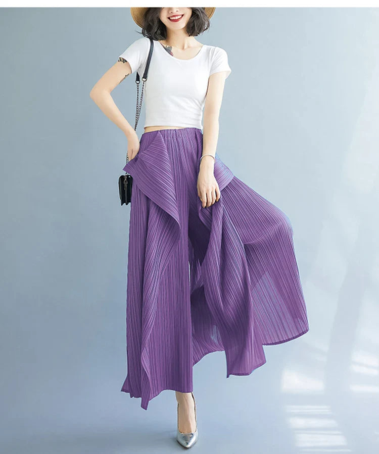 Wide Leg Plissé Pull On Trouser