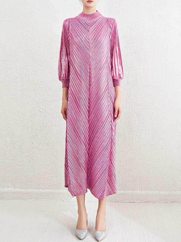 Luxe Pleated Bishop Sleeve Dress