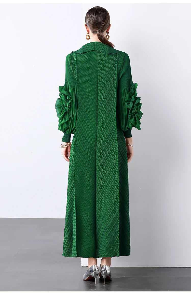 Plissé Pleated Long Sleeve Dress
