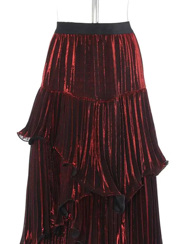 Metallic Tiered Midi Skirt