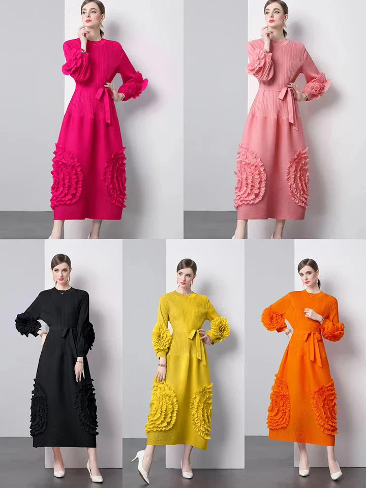 Plisse Floral Bubble Sleeve Dress