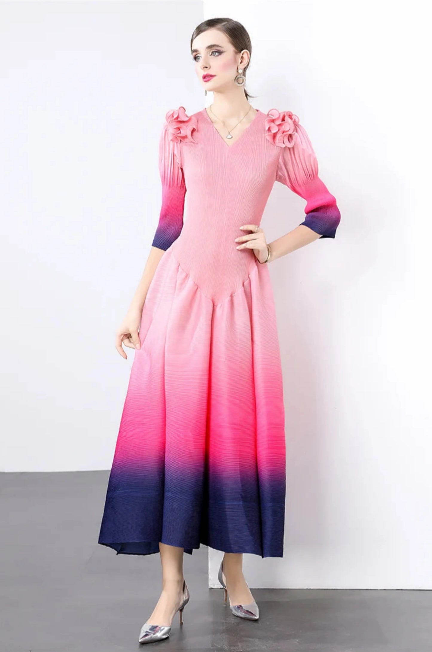 Luxury Ombre Pleated Dress