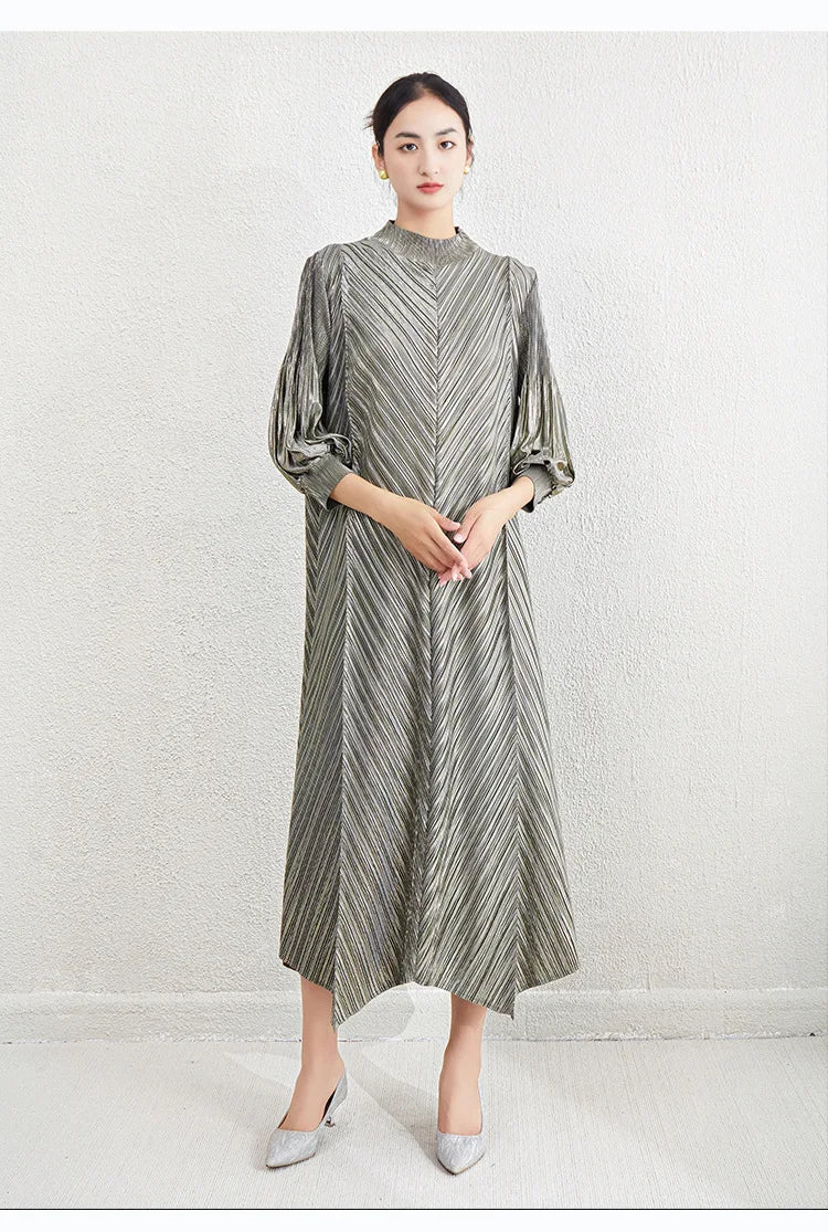 Luxe Pleated Bishop Sleeve Dress