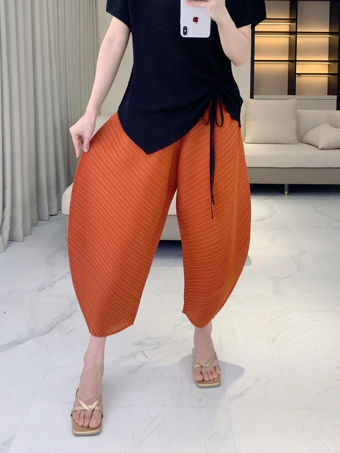 Plissé Pleated Palazzo Pants