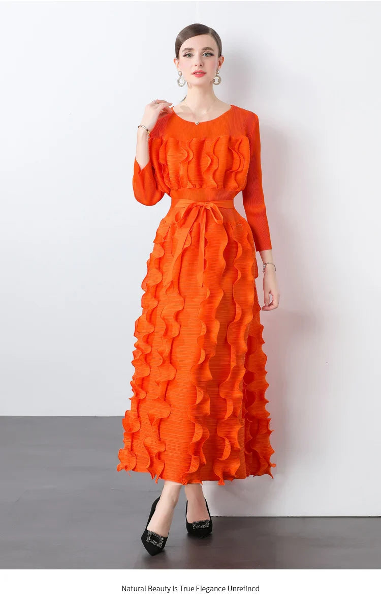 Luxe Plissé Modest Ruffle Dress