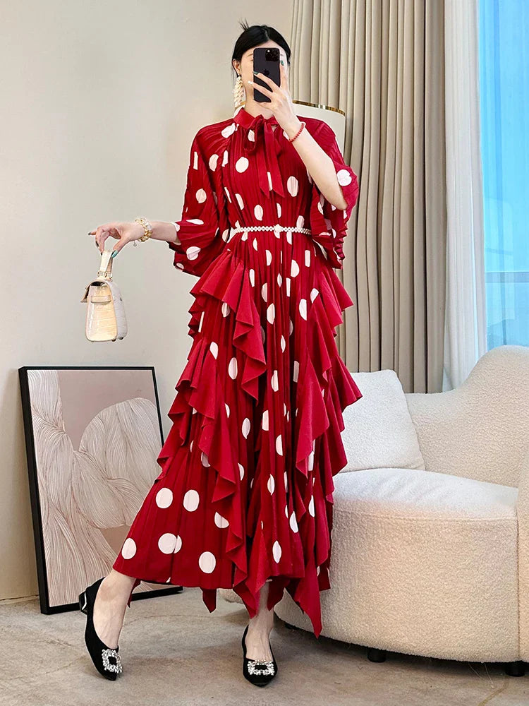 Luxury Ruffle Pleated Midi Dress
