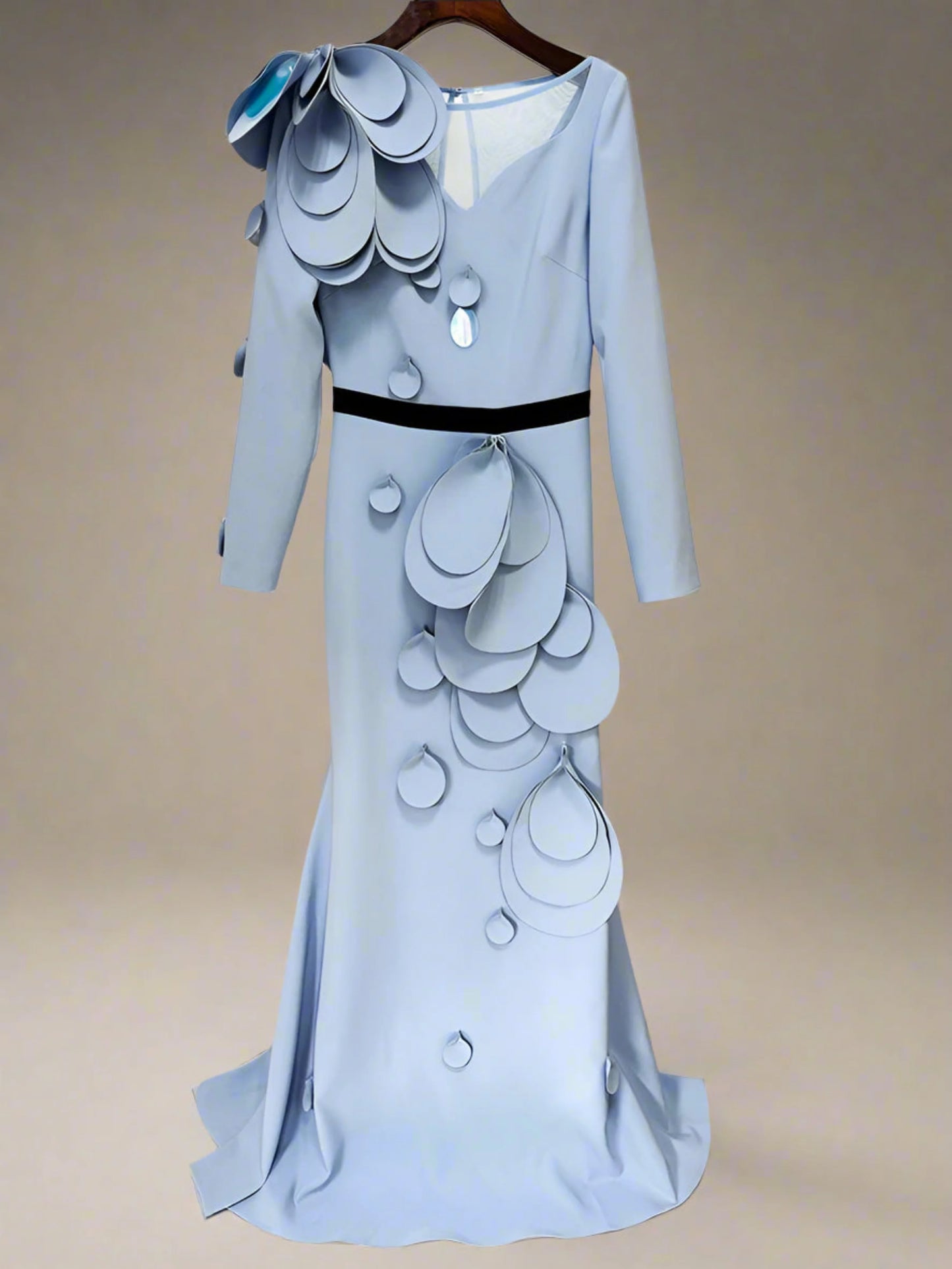 Couture Ruffled Rosette Maxi Dress