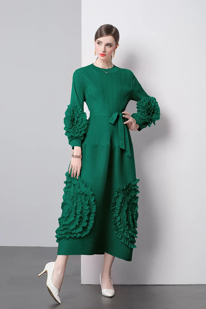 Chic Japanese Plissé Midi Dress