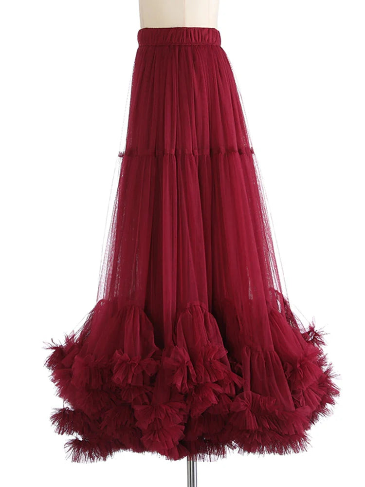 Luxury Tulle Ruffle Midi Skirt