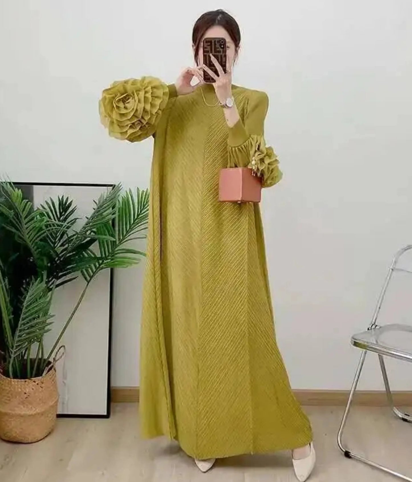 Truly Pleated Ruffle Sleeve Dress
