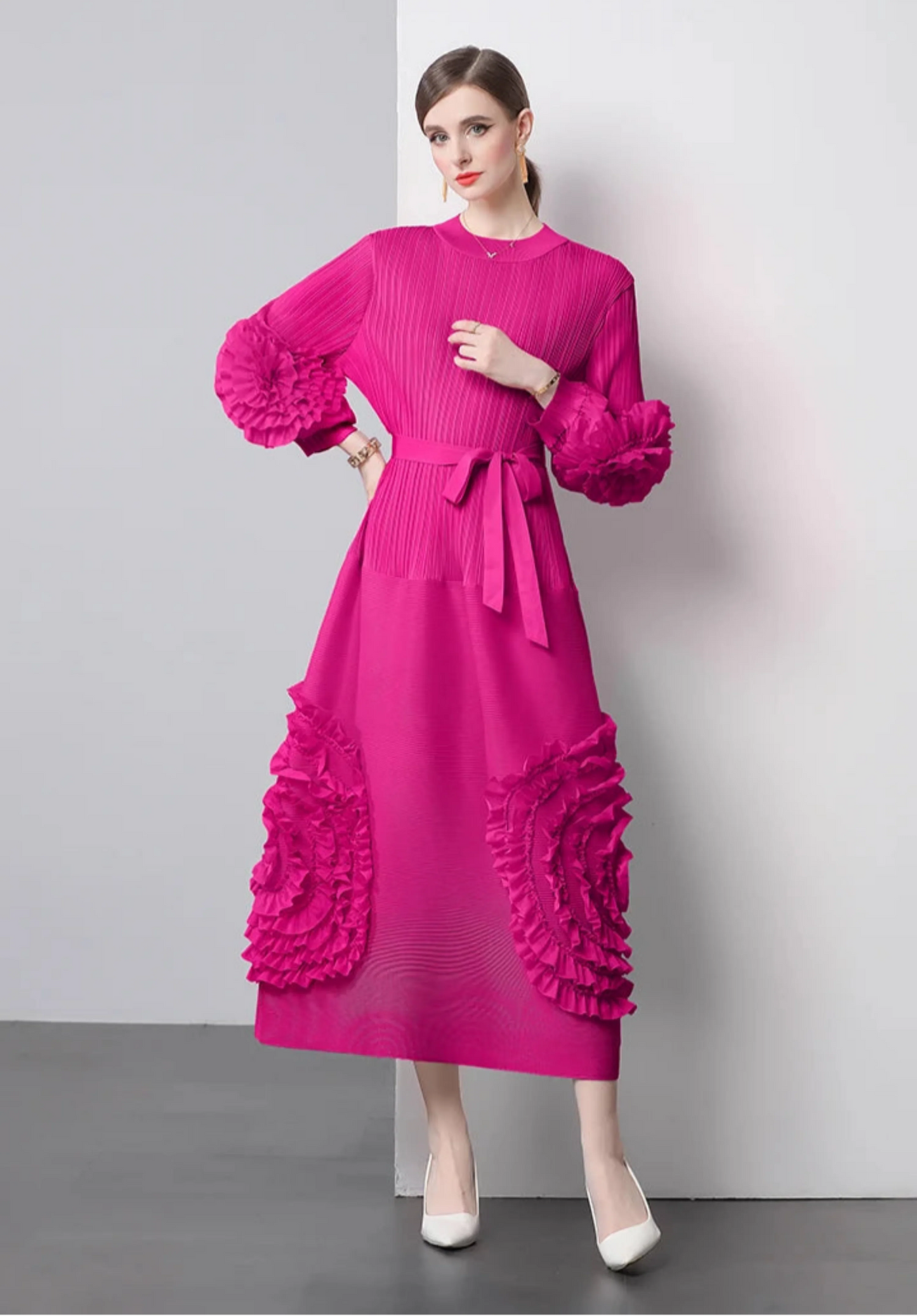Chic Japanese Plissé Midi Dress