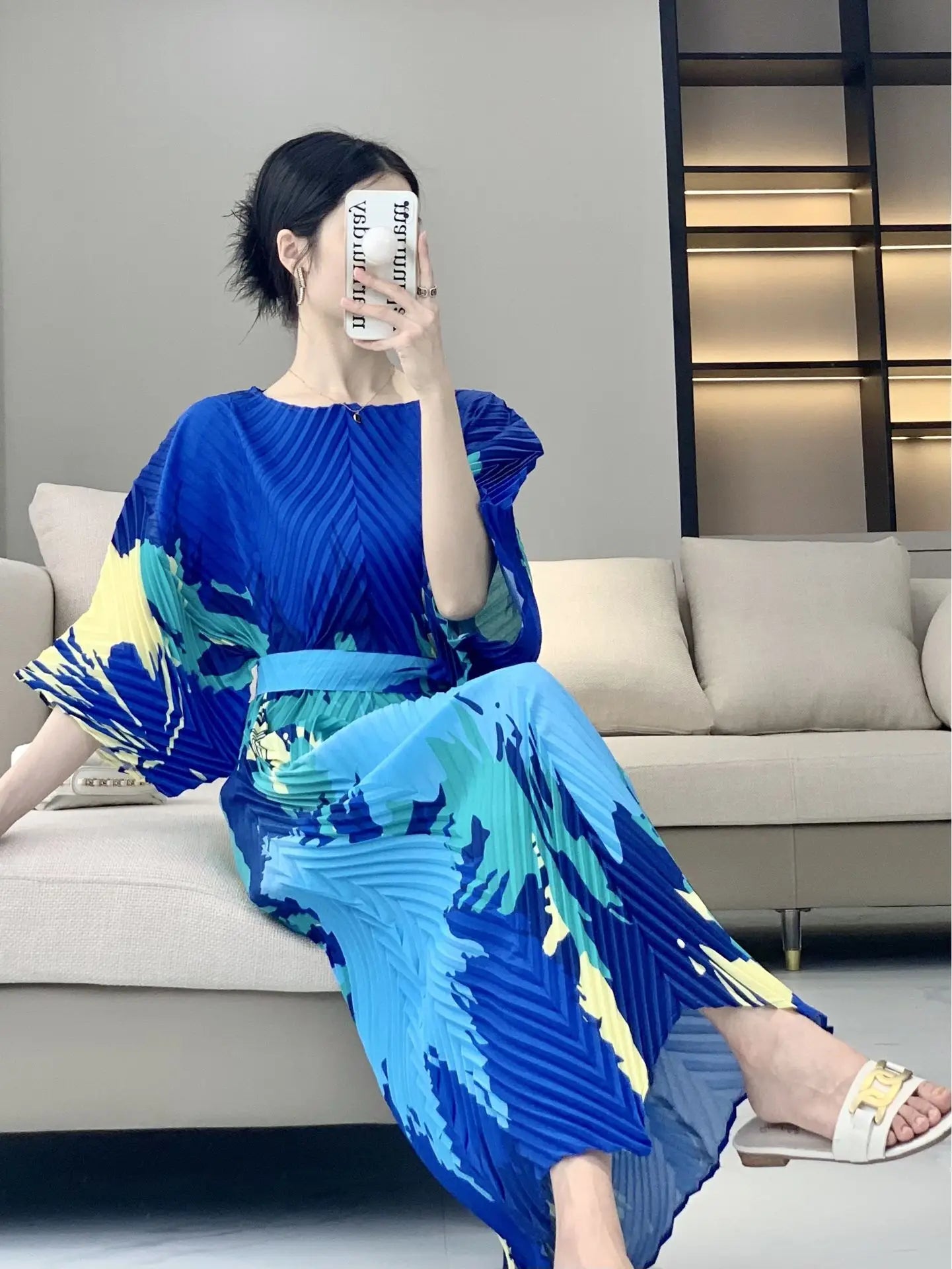 Luxe Geometric Pleated Midi Dress
