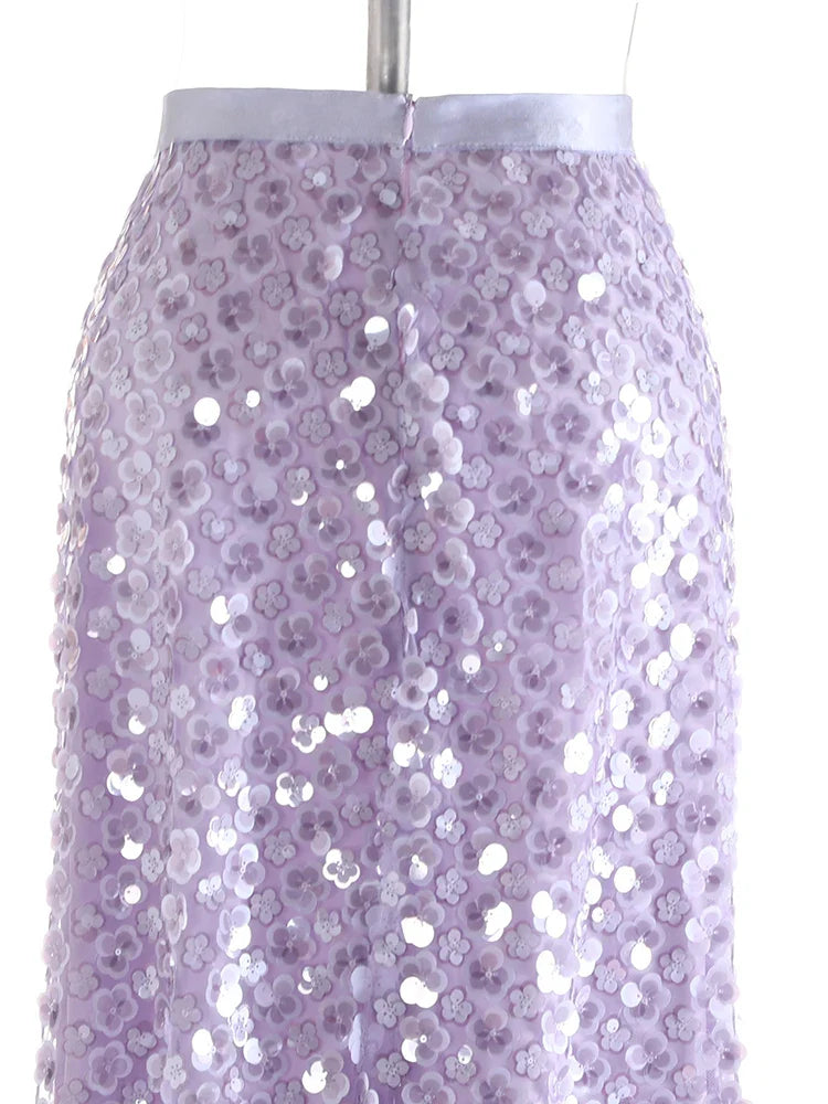 Floral Sequin Pull-On Midi Skirt
