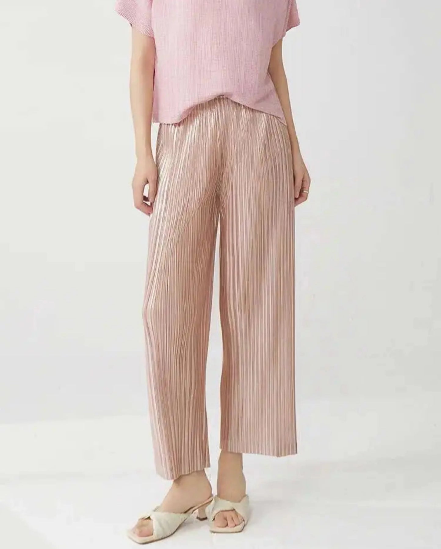 High-Waisted Plissé Trousers
