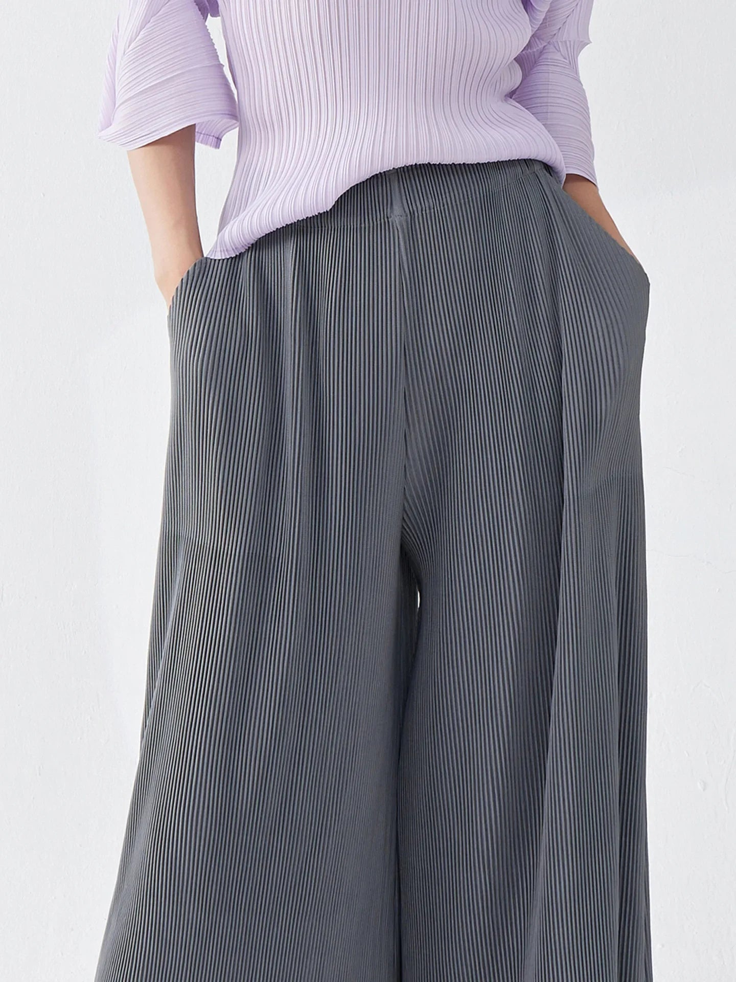 Luxury Plisse Wide-Leg Trousers