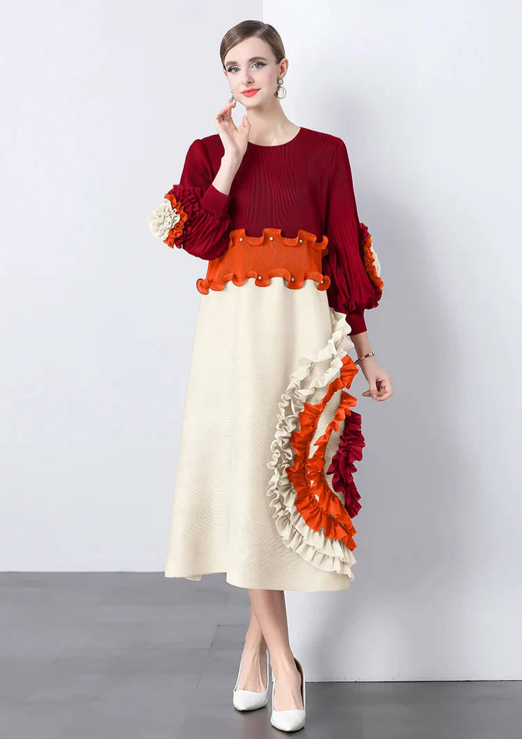 Ruffle Sleeve Plisse Dress