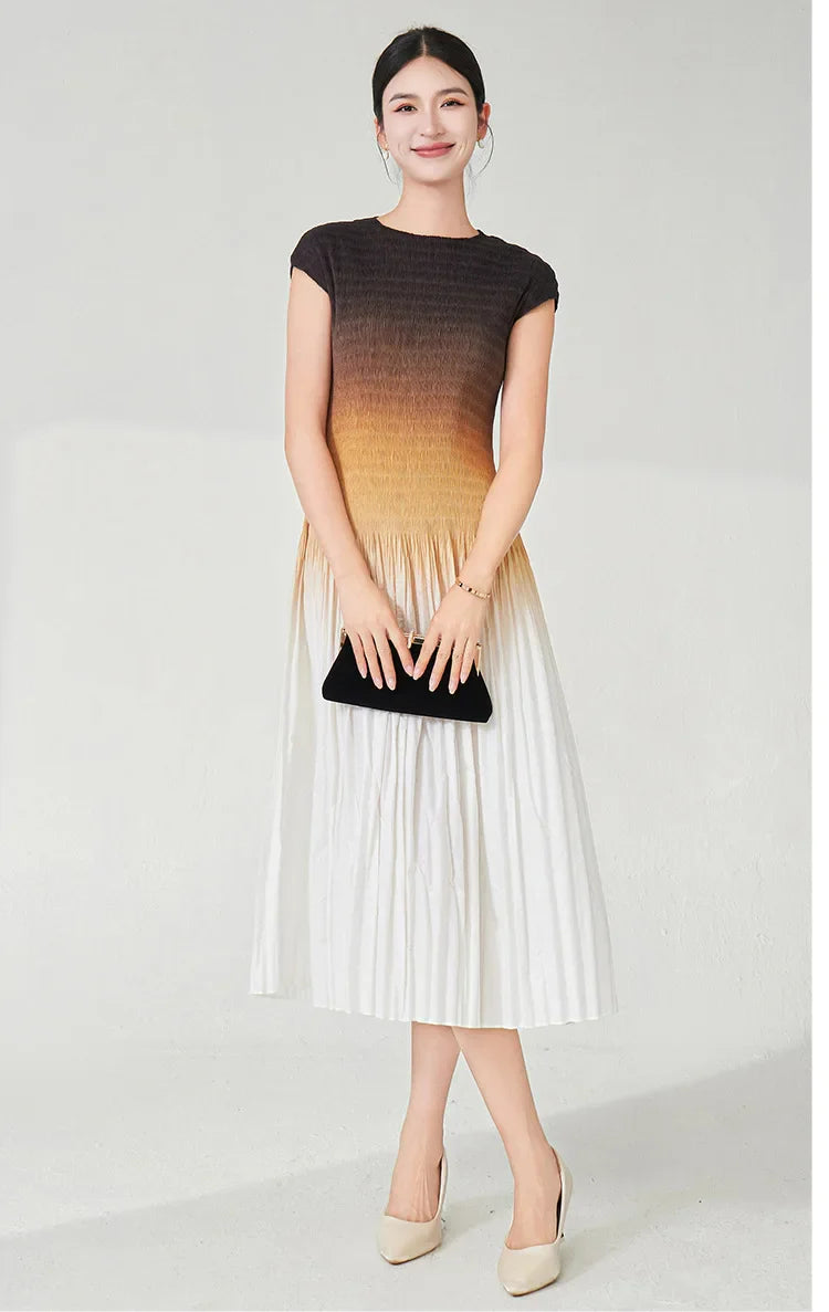 Designer Ombre Pleated Midi Dress