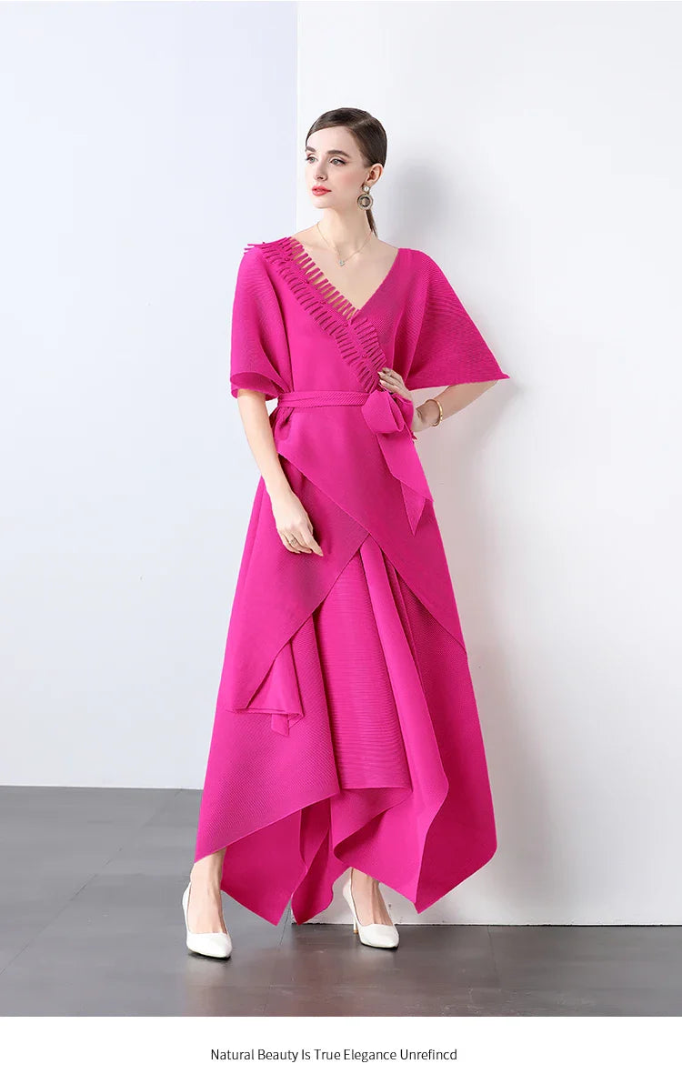 Asymmetrical Plissé Pleated Dress